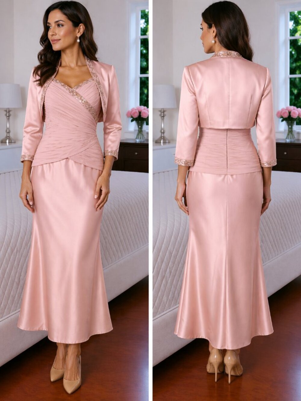 Cachet Vintage VTG Pink Tea Length Dress and Jacket Pair